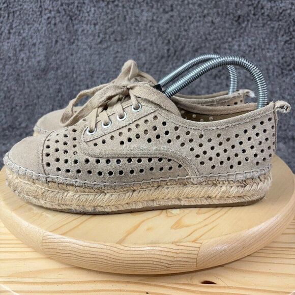 J/Slides Riley Espadrille Shoe Womens Size 7.5 Beige Suede Perforated Sneakers - Picture 1 of 8